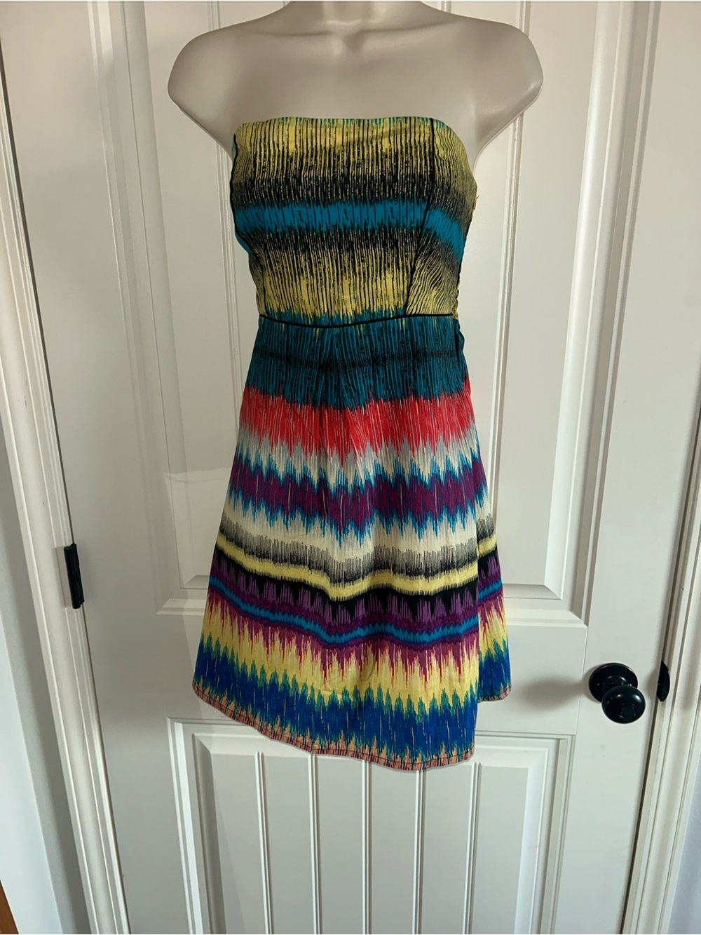 NEW Angie Strapless Multicolor Chevron Sundress - Blue, Yellow, Red, Purple Sz M